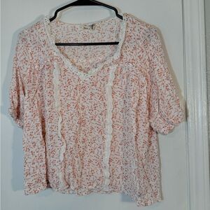 everleigh Pink Floral Lace-Trim Peasant Blouse Size S